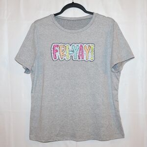 FRI-YAY Friday Gray Casual Short Sleeve T-shirt. XL-Size 12.
